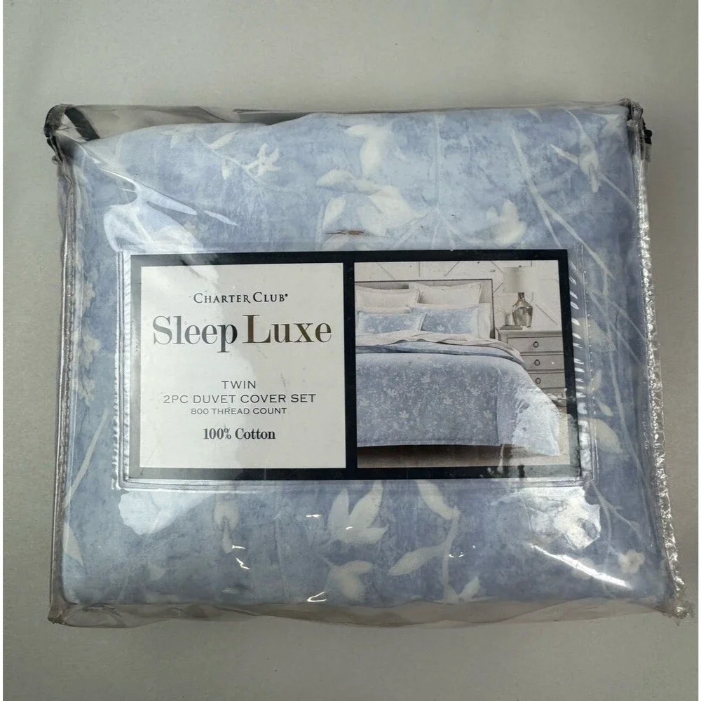 Charter Club Sleep Luxe 800 TC Twin  Printed Cotton 2 Pc. Duvet Cover Set